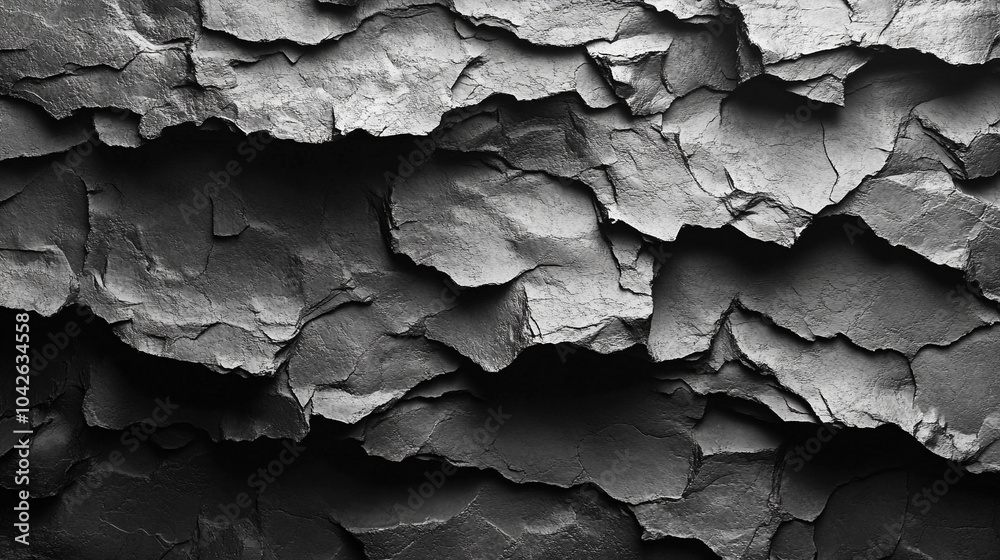 dark gray grunge banner with volumetric black stone textures creates a bold, edgy look, symbolizing strength, resilience, and timelessness, perfect for conveying power and endurance in design