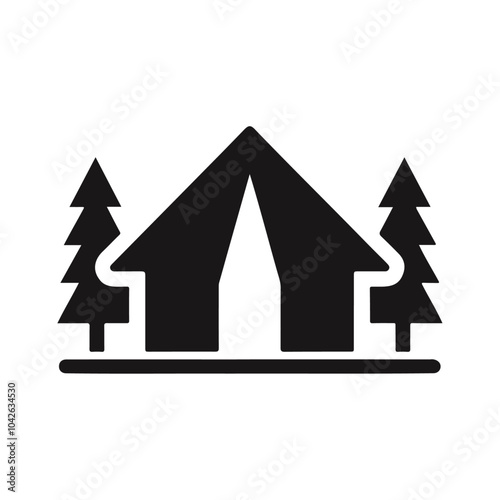 Travel camping hut black silhouette vector icon design