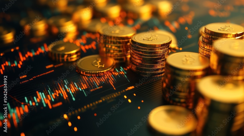 A close-up of gold coins on a financial chart, symbolizing investment and wealth. A close-up of gold coins on a financial chart, symbolizing investment and wealth.
