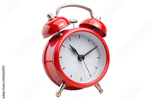 red alarm clock isolated on transparent background