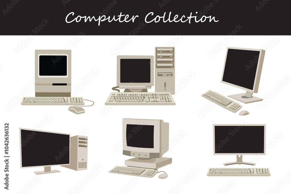 computer collection in different poses. Vector illustration. computer collection in different poses. Vector illustration.