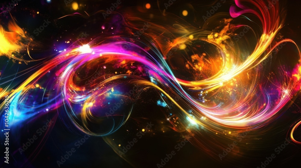 Abstract Colorful Swirls and Glowing Lights, Digital Art Abstract Colorful Swirls and Glowing Lights, Digital Art