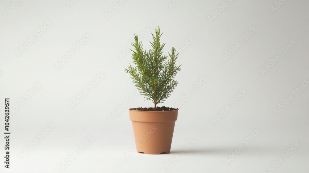 Fototapeta premium A young juniper plant in a small planting pot, ready for transplantation