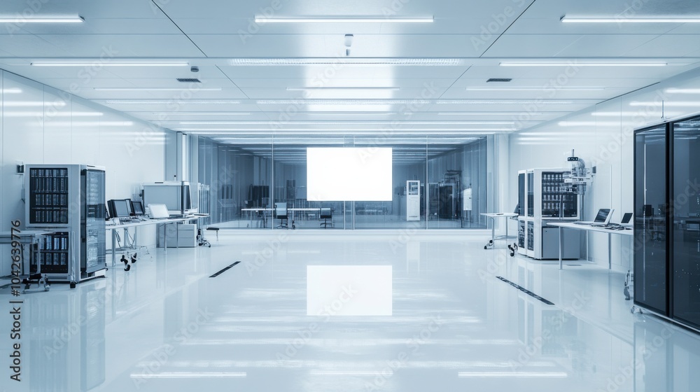 An advanced quantum computing lab, clean room with quantum computers and cooling systems, Quantum Computing style An advanced quantum computing lab, clean room with quantum computers and cooling systems, Quantum Computing style