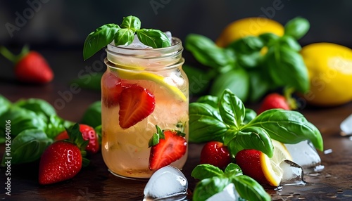 Refreshing strawberry basil lemonade in a jar a perfect summer drink recipe to quench your thirst and delight your senses with fresh ingredients and vibrant colors