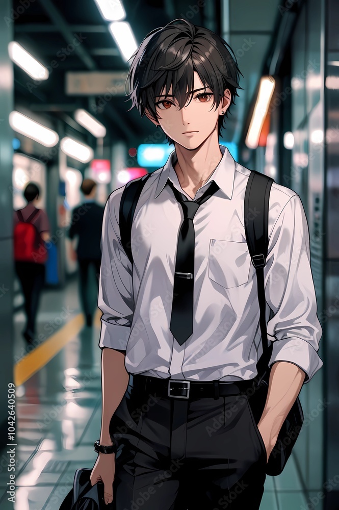 Generatif ai cartoon anime handsome boy go to school, anime wallpaper Generatif ai cartoon anime handsome boy go to school, anime wallpaper