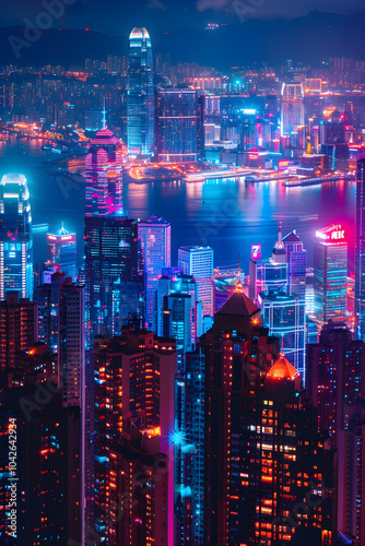 Wallpaper Mural Twilight Vista over Dazzling Neon Cityscape: Urban Beauty meets Natural Splendor Torontodigital.ca