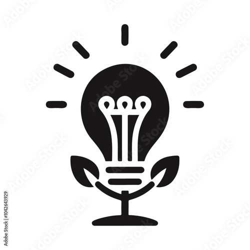 Environmental electricity growth energy bulb tree black silhouette vector icon design