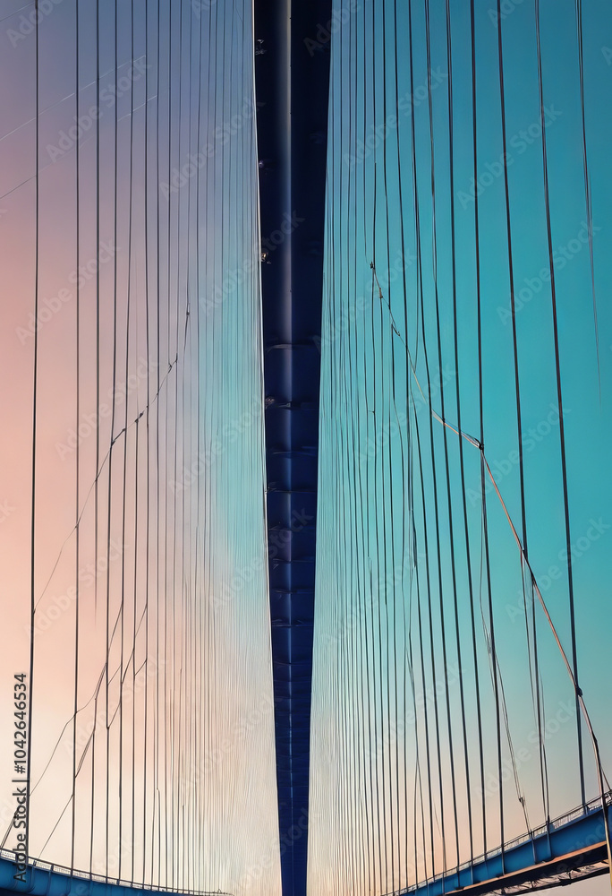 Fototapeta premium stunning view of modern suspension bridge showcasing its cables and structure against vibrant sky. image captures architectural beauty and engineering marvel of bridge