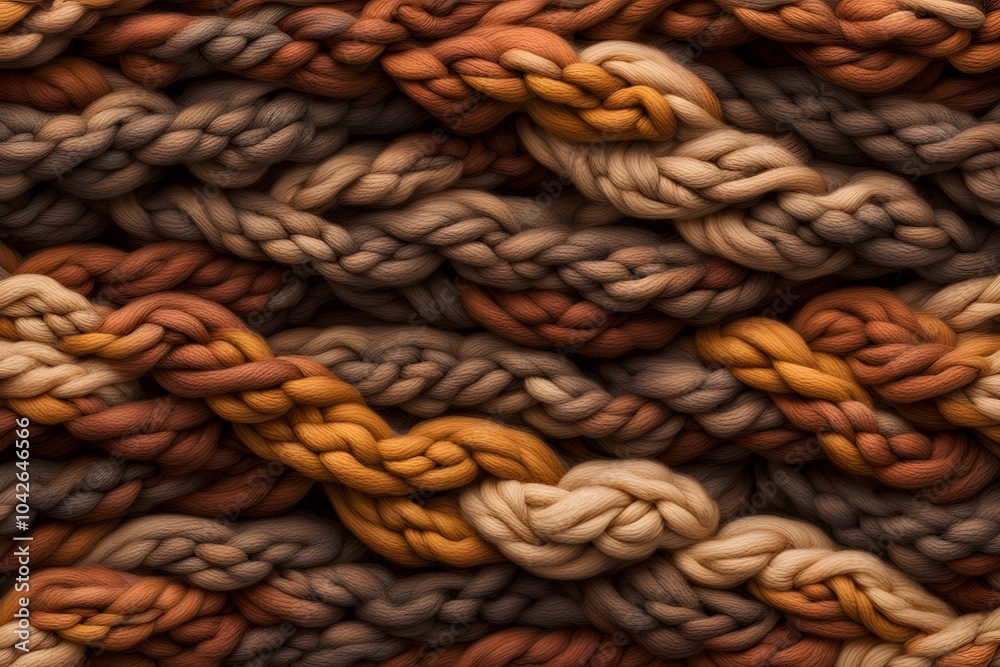 Chunky knit wool in warm earthy tones with thick intertwining yarn strands, AI Generated Chunky knit wool in warm earthy tones with thick intertwining yarn strands, AI Generated