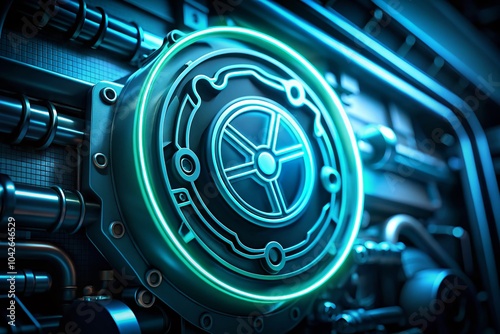 Electric Engine UI Symbol in Low Light Photography for Modern Technology Aesthetic