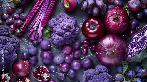 A variety of purple fruits and vegetables