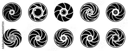 Camera lens diaphragm collection. Camera shutter icons. Set photo camera lens diaphragm. Black camera lens icon collection. Set of camera lens icons.