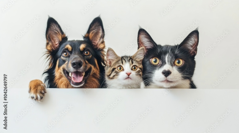 image of cats and dogs looking over image of cats and dogs looking over