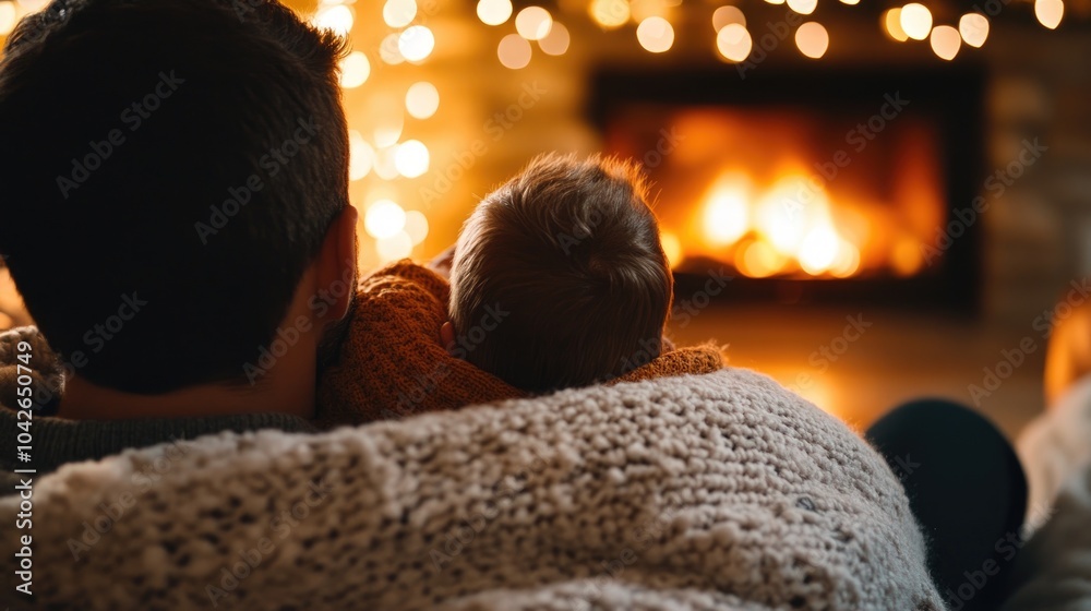 Cozy evening by the fireplace with a child Cozy evening by the fireplace with a child