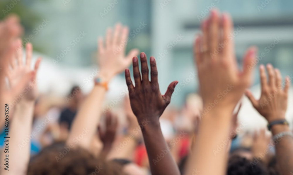 Diverse Crowd Raising Hands in Unity and Participation Diverse Crowd Raising Hands in Unity and Participation