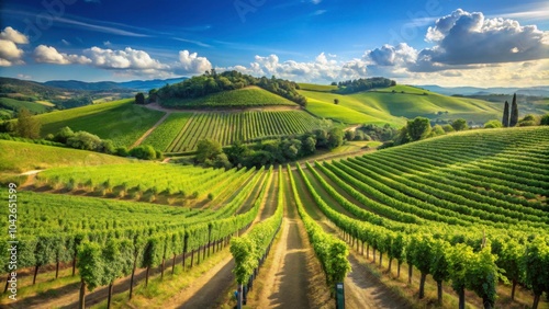 Wallpaper Mural Lush green vineyards stretching across the rolling hills of Tuscany, under a clear blue summer sky, Tuscany, Italy, summer Torontodigital.ca