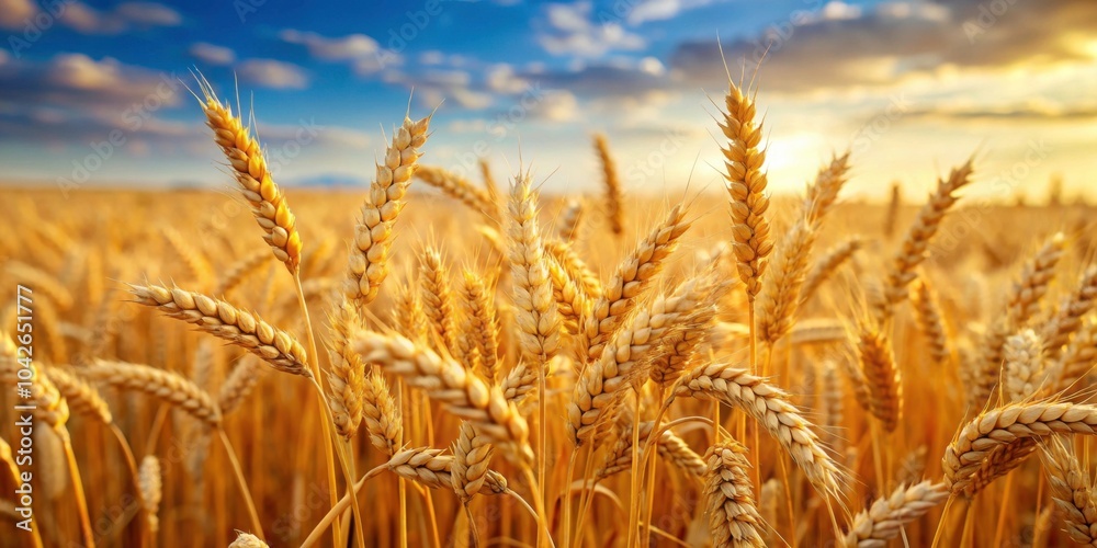 Ripe golden wheat spikelets in a field , agriculture, harvest, farming, cereal, grain, crop, ripe