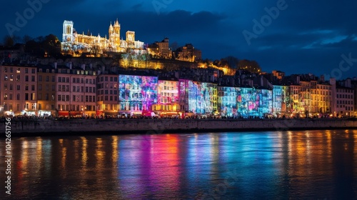 A city-wide illumination event in Lyon, where the entire city is bathed in lights, with creative displays and projections celebrating the festival cultural significance.