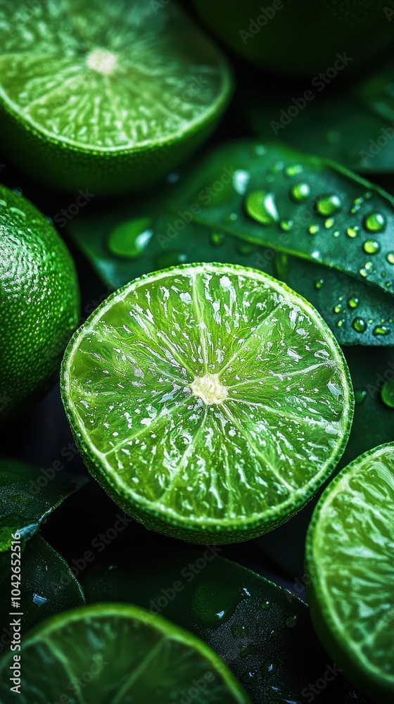 Fresh Juicy Lime Slices with Water Droplets Fresh Juicy Lime Slices with Water Droplets