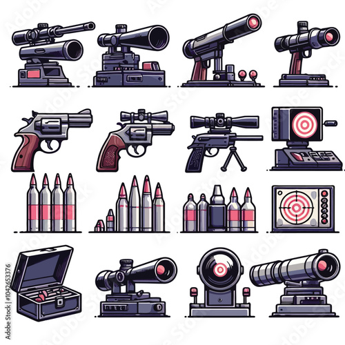 Shooting Machine set vector illustration