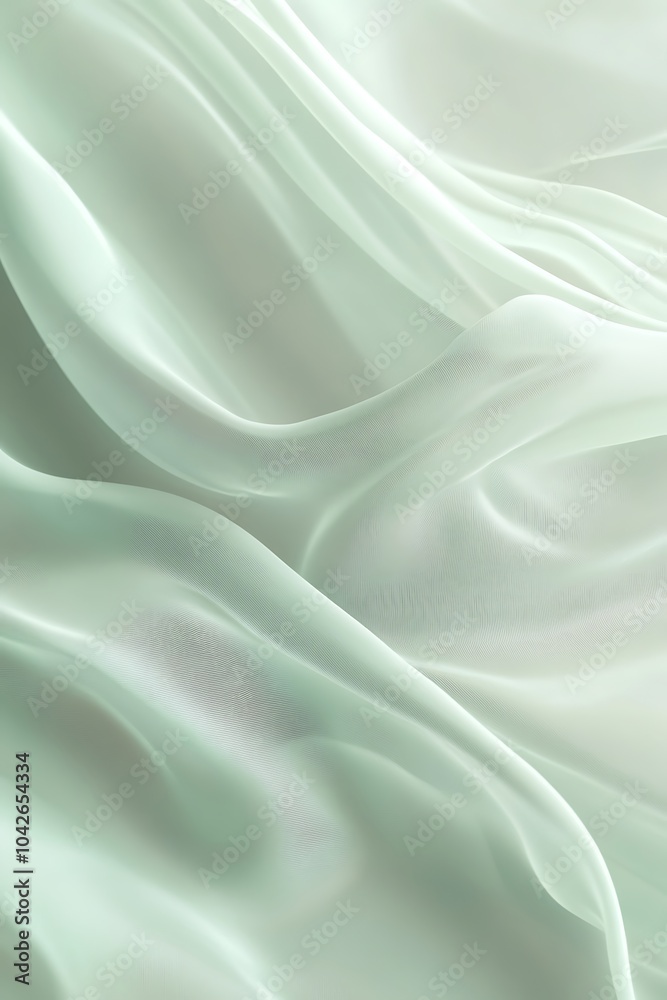Fototapeta premium A soft, translucent fabric in a delicate mint hue, gently draped, showcasing intricate patterns that create a harmonious texture.