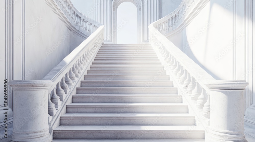 A grand staircase in a bright, elegant architectural space. A grand staircase in a bright, elegant architectural space.