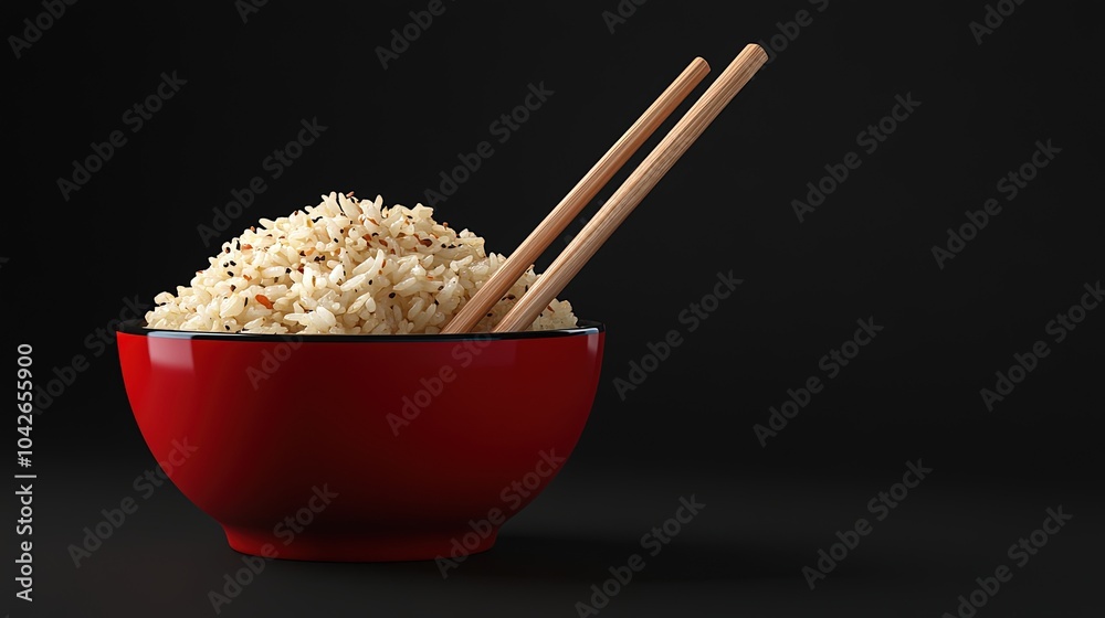 hot rice in a bowl and chopsticks black background hot rice in a bowl and chopsticks black background