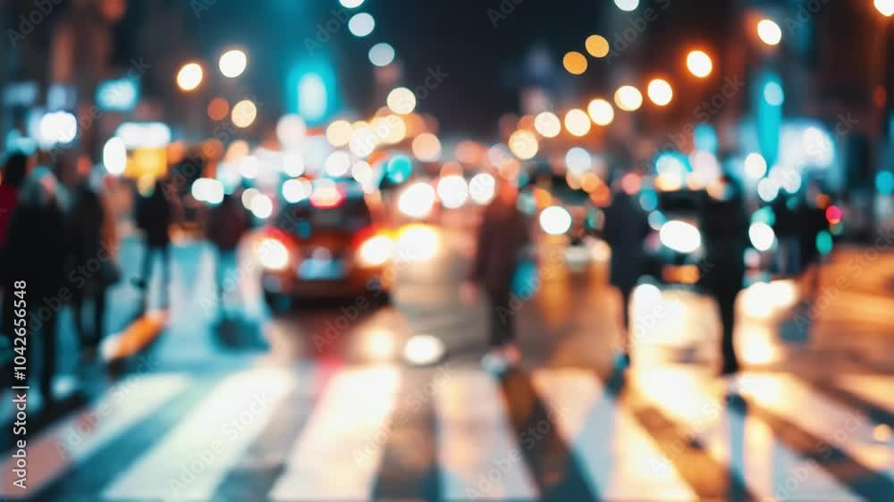 Urban Rush: Blurred Crowd Crossing in Front of Stopped Cars Urban Rush: Blurred Crowd Crossing in Front of Stopped Cars