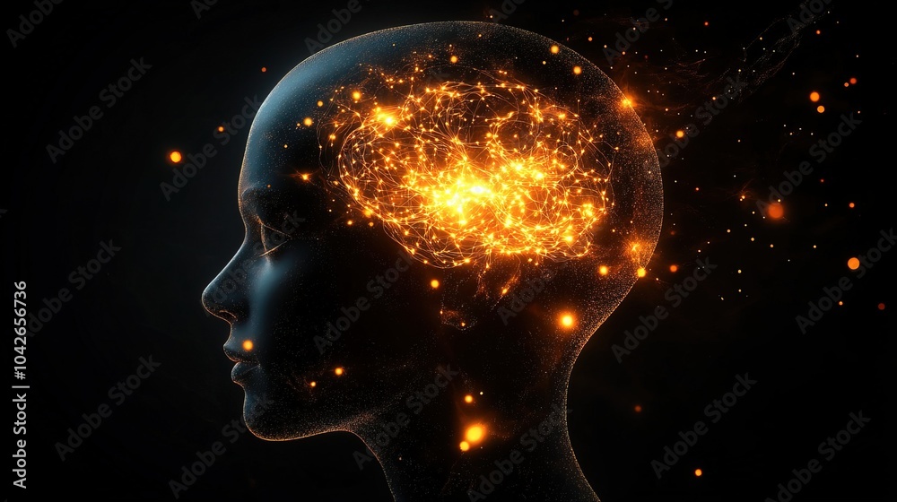 Fototapeta premium Human head with glowing neurons copy space