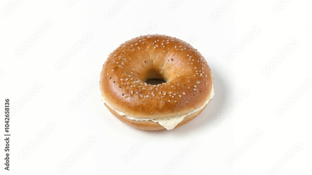 Freshly baked sesame seed bagel with cream cheese filling Freshly baked sesame seed bagel with cream cheese filling
