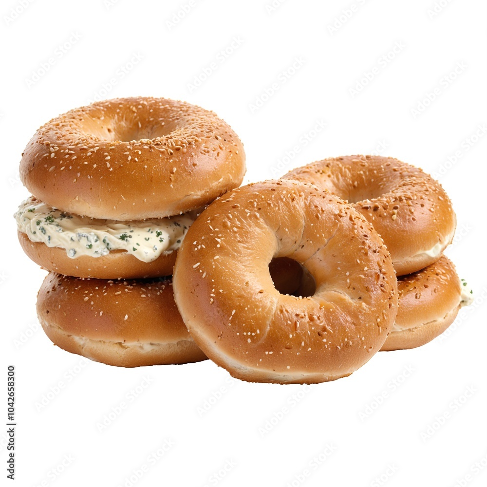Fresh sesame bagels with cream cheese spread Fresh sesame bagels with cream cheese spread