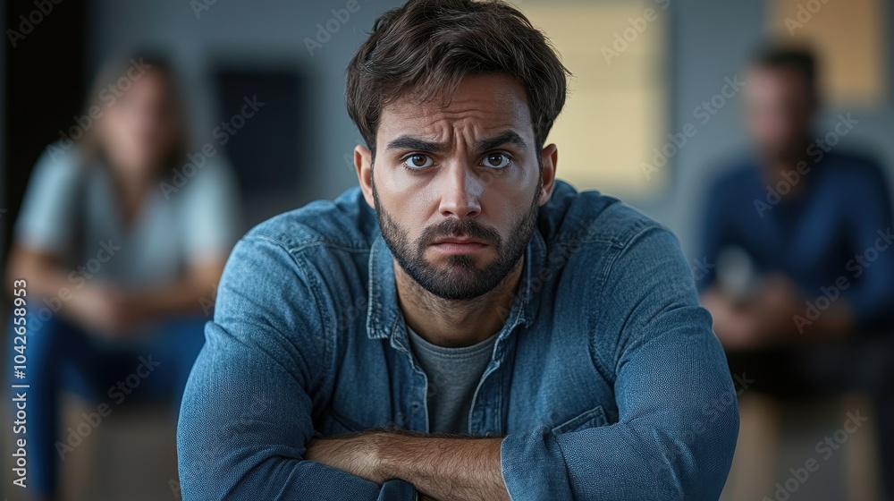 Obraz premium A Thoughtful Man Contemplates Life's Challenges in a Pensive Moment Captured in a Modern Setting