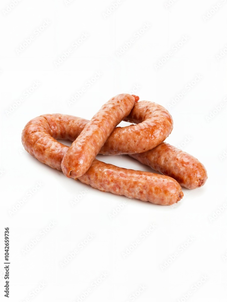 Fresh raw pork sausages coiled on white background Fresh raw pork sausages coiled on white background
