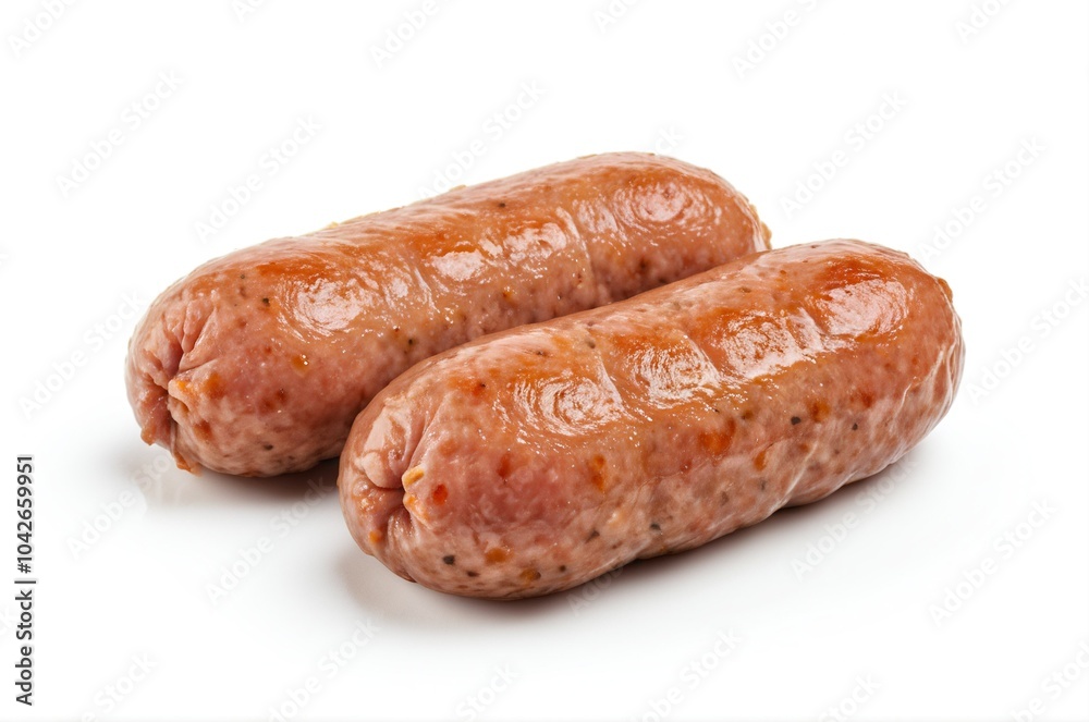 Two cooked sausages on white background Two cooked sausages on white background