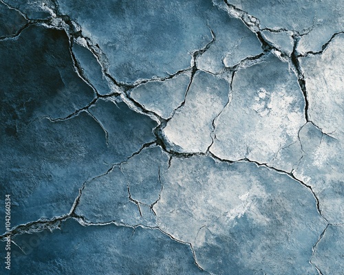 Cracked blue texture resembling a worn surface, highlighting intricate details and contrasting shades, ideal for backgrounds or digital art projects. photo