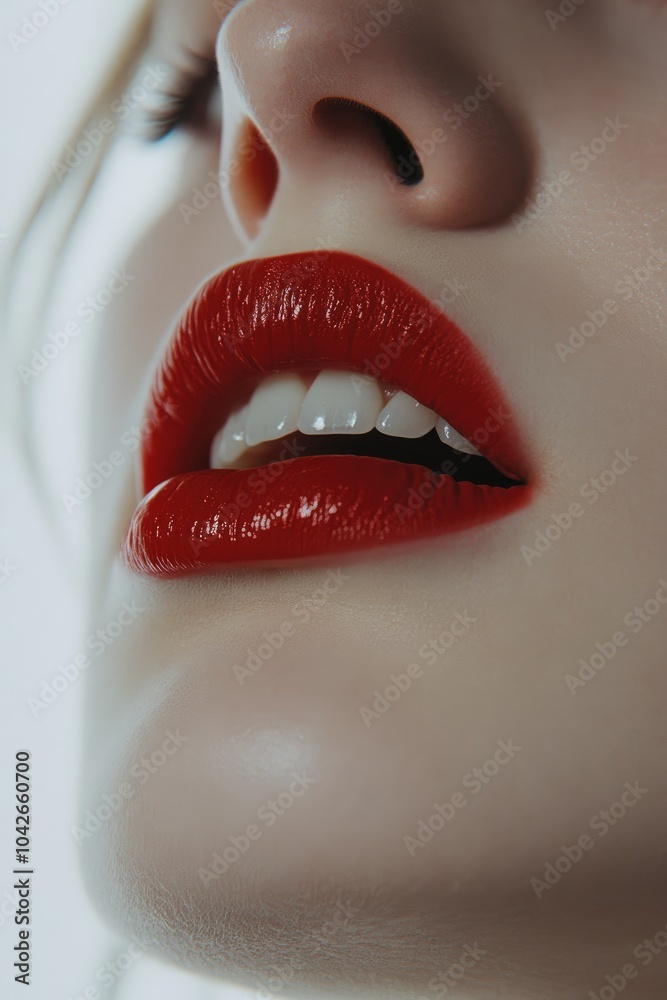 Obraz premium A woman with a red lip is smiling