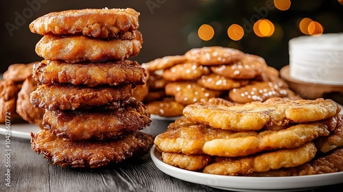 Crispy Fried Doughnuts with Powdered Sugar photo