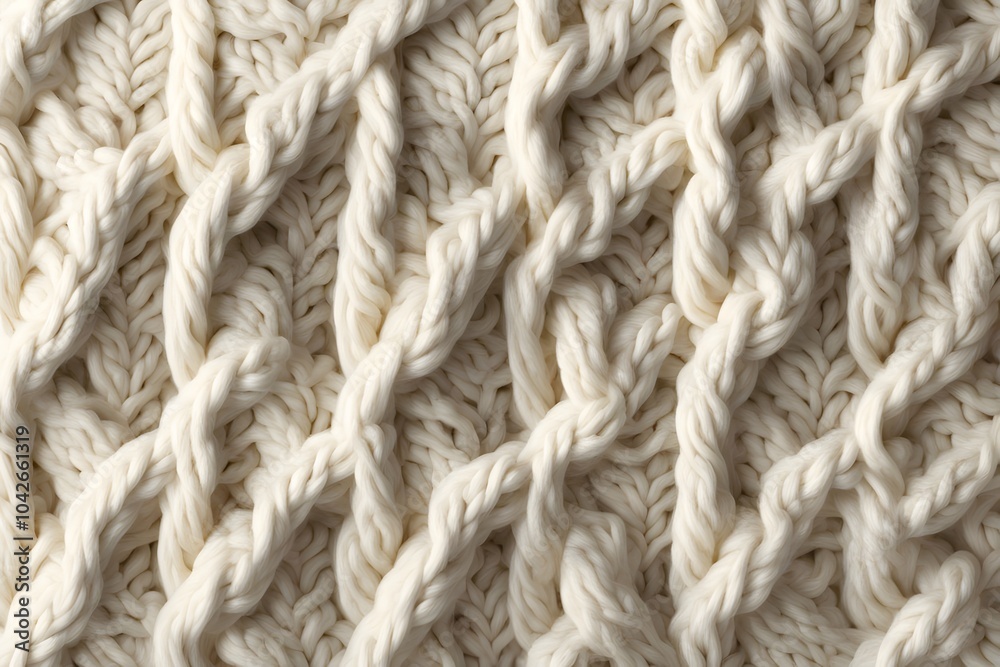 Thick woolen cable knit pattern emphasizing chunky strands in a warm off white, Ai Generated Thick woolen cable knit pattern emphasizing chunky strands in a warm off white, Ai Generated