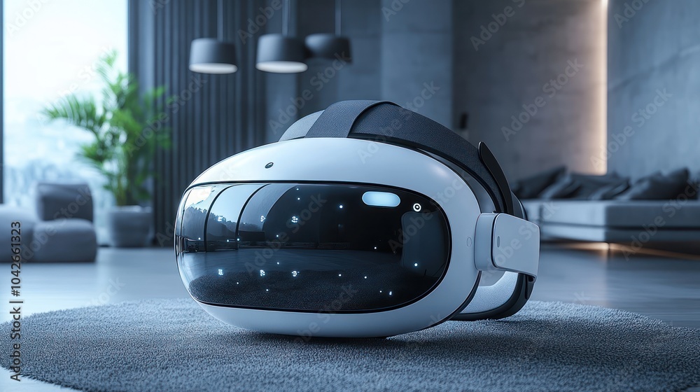 3D mockup of a plain VR headset in a futuristic white design. 3D mockup of a plain VR headset in a futuristic white design.