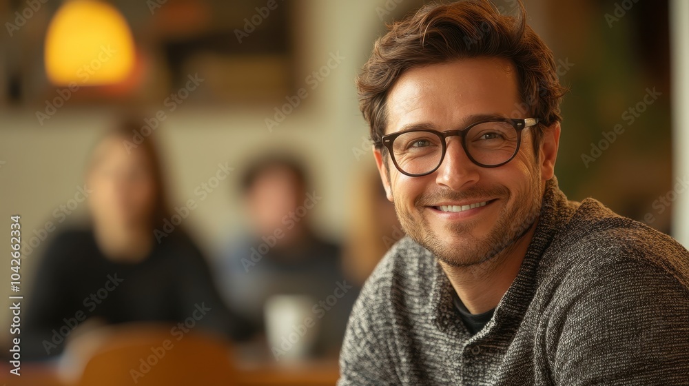 Capturing Genuine Happiness A Portrait of a Young Man in a Cozy Cafe Setting with Friends Capturing Genuine Happiness A Portrait of a Young Man in a Cozy Cafe Setting with Friends
