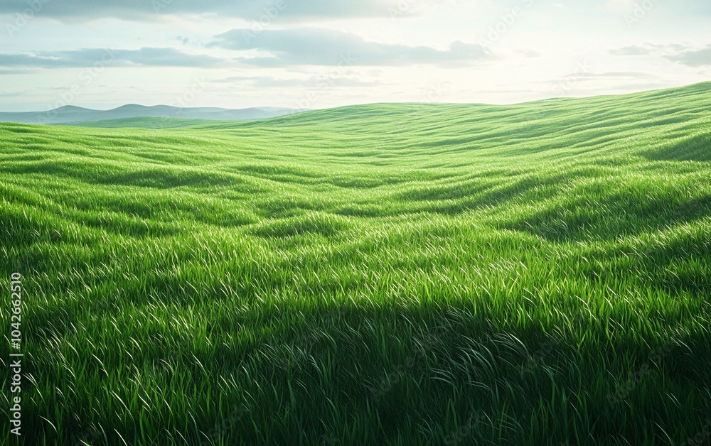 Vibrant green grass sways gently in the breeze, creating a serene and picturesque landscape under soft, cloudy skies. Vibrant green grass sways gently in the breeze, creating a serene and picturesque landscape under soft, cloudy skies.