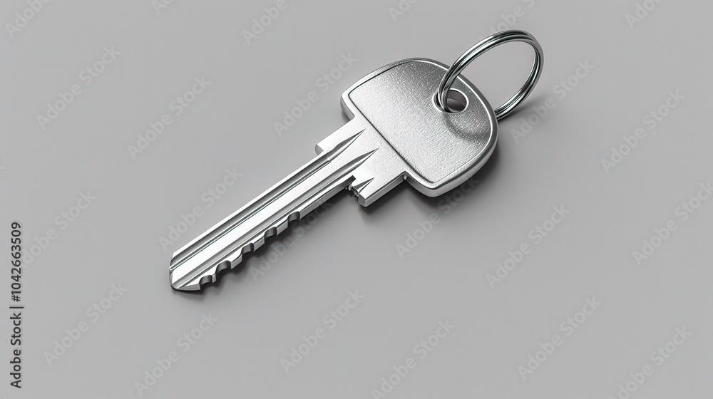 House key isolated on gray background - a symbol of home and security. This image shows a house key standing alone against a muted gray backdrop, evoking a sense of stability and access House key isolated on gray background - a symbol of home and security. This image shows a house key standing alone against a muted gray backdrop, evoking a sense of stability and access