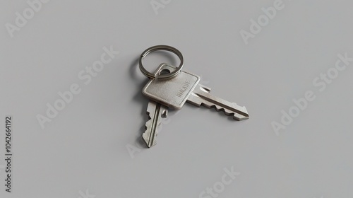 House key isolated on gray background - a symbol of home and security. This image shows a house key standing alone against a muted gray backdrop, evoking a sense of stability and access