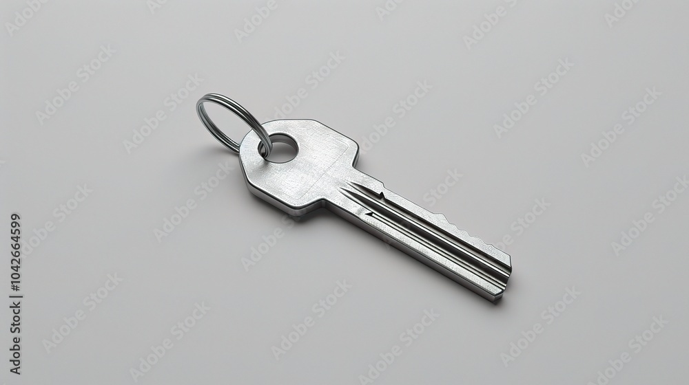 House key isolated on gray background - a symbol of home and security. This image shows a house key standing alone against a muted gray backdrop, evoking a sense of stability and access House key isolated on gray background - a symbol of home and security. This image shows a house key standing alone against a muted gray backdrop, evoking a sense of stability and access