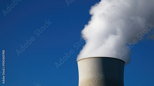 Emission from Cooling Tower Against Clear Blue Sky