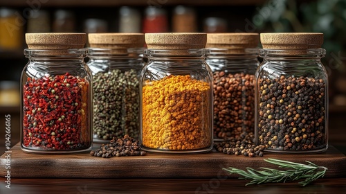 Fototapeta Naklejka Na Ścianę i Meble -  3D mockup of plain spice jars with no labels