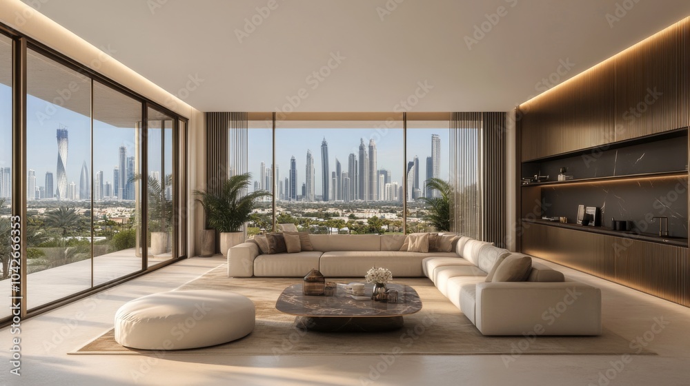 Fototapeta premium Luxury Urban Living Room with Stunning City View