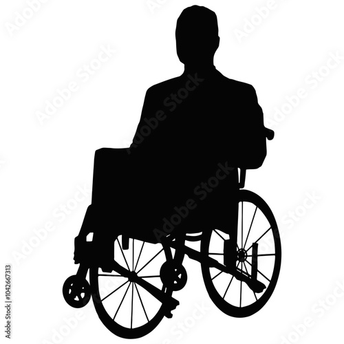 Silhouette of Disabled Wheelchair. Isolated Black Silhouette on White Background