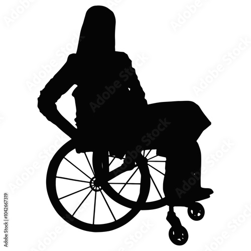 Silhouette of Disabled Wheelchair. Isolated Black Silhouette on White Background